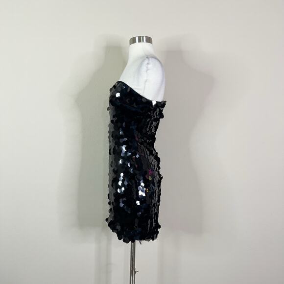 NEW 12th Tribe | Sequin Disc Strapless Sparkle Party Black Cocktail Mini Dress - Picture 9 of 12
